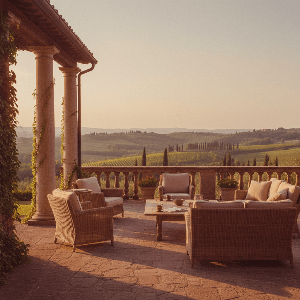 Private villa terrace overlooking Tuscan landscape