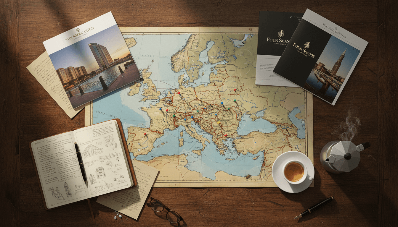Custom travel planning desk with Europe map and travel notes