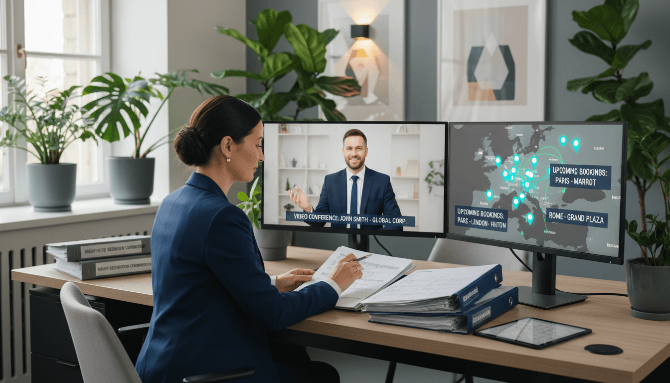 Travel coordinator managing corporate group bookings